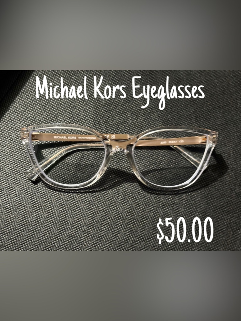 Like New Michael Kors Clear Frame with Brown Temples Women's Cat-Eye Glasses